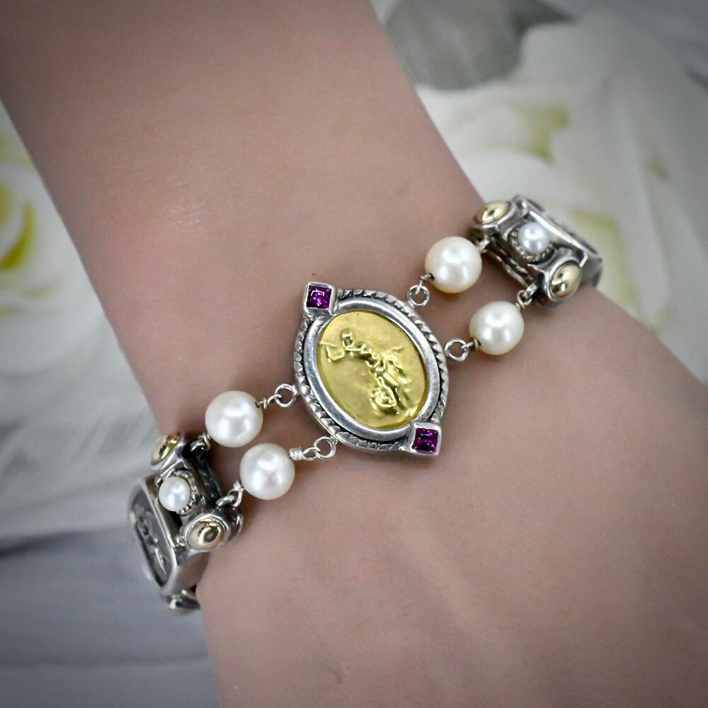 Tagliamonte Menegatti 925 Silver 18K Gold Venetian Cameo Bracelet 46.4g 6.75"